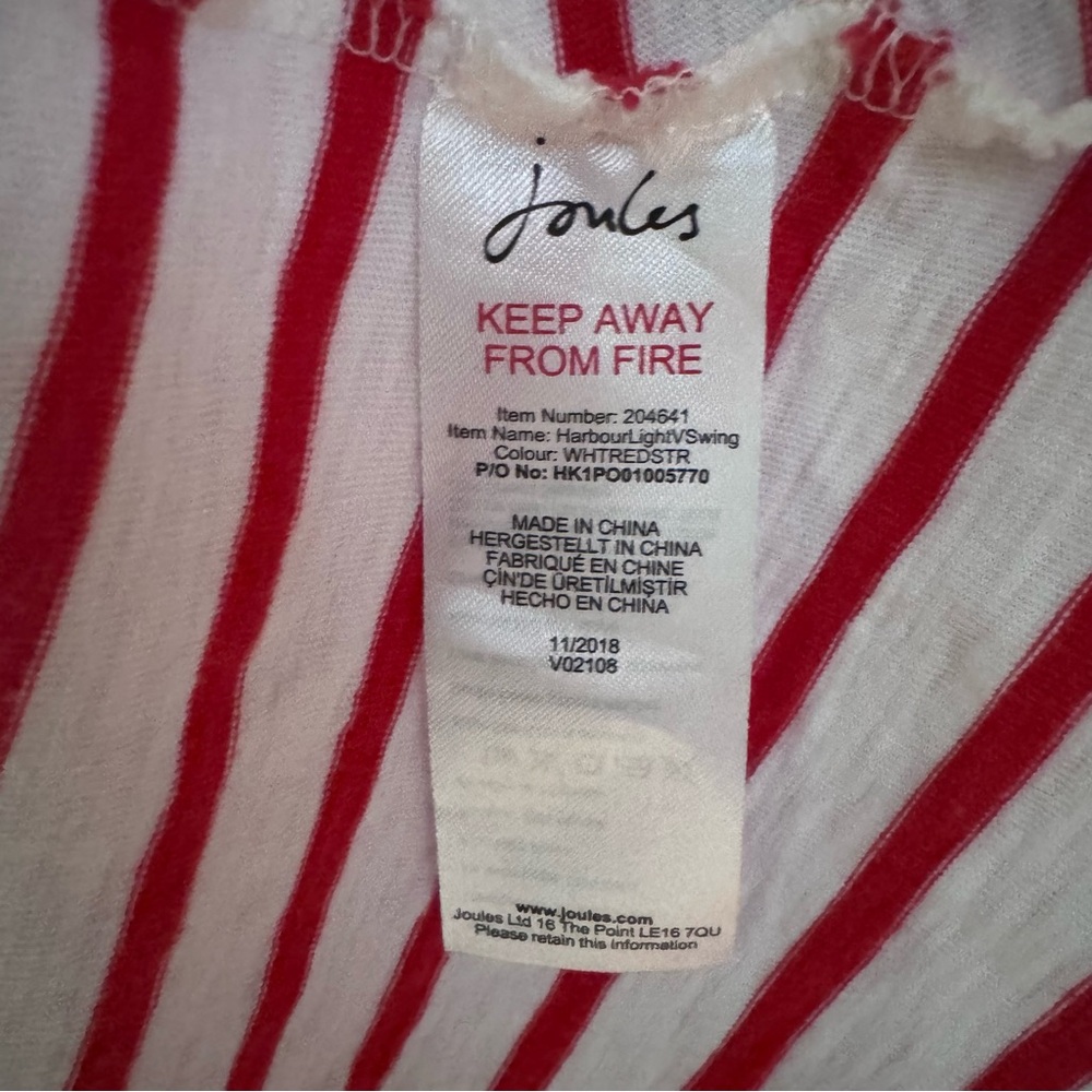 Joules Harbour Light Swing Red & Cream Stripe V Neck Jersey Top Size: 14 - Picture 7 of 10